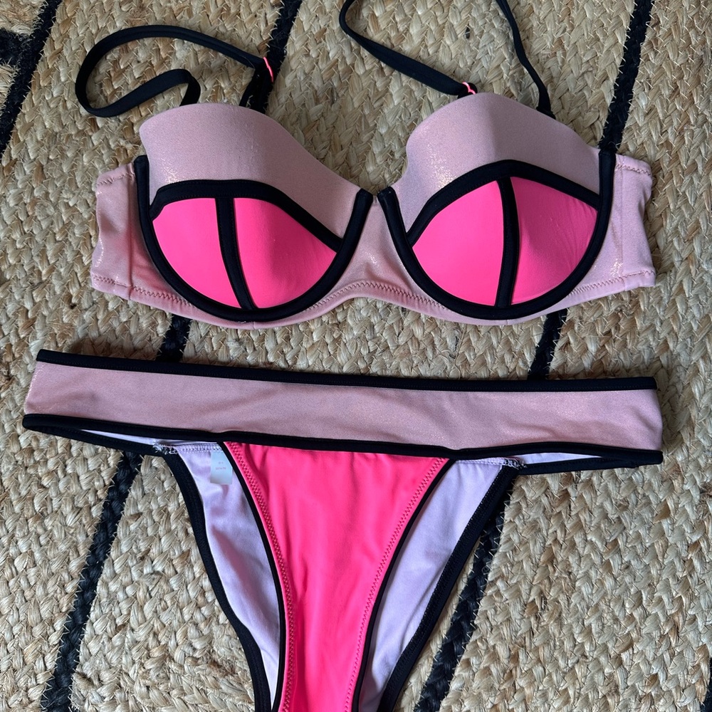 Victoria's Secret Pink and Black Bikini Set